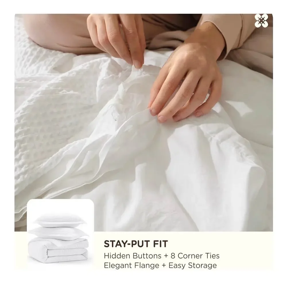 Bedsure Coconut Waffle Pattern King Duvet and Pillow Case Set NIB